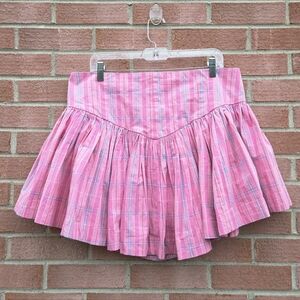 Anthropologie Maeve Basque-Waist Flirty Mini Skirt in a pink plaid pattern XL
